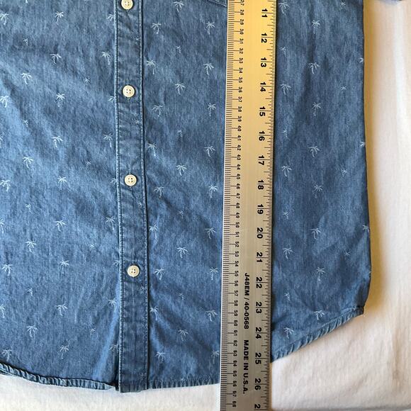 Penguin Men Button Down Shirt Size S Shortsleeve Coconut Print Denim Classic Fit - Picture 4 of 8
